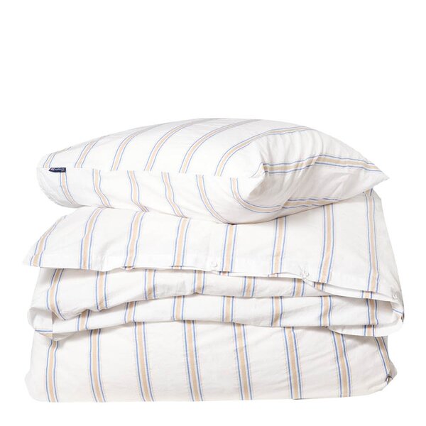 Lexington Sengesett 220x220 cm bomullspercale stripete hvit/blå/beige