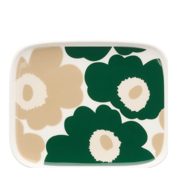 Marimekko - Oiva Unikko asjett 15x12 cm hvit/beige/gr&oslash;nn