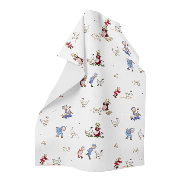 Arvidssons Textil Emil & Ida i hönsgården kjøkkenhåndkle 47x47 cm offwhite