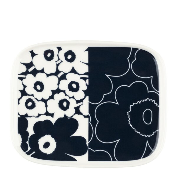 Marimekko – Unikko Kollaasi asjett 15×12 cm hvit/mørkeblå